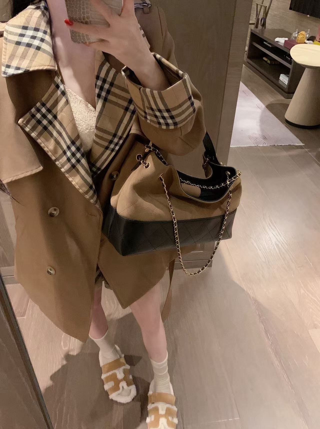 BUR8ERRY パッチワークチェックトレンチコート【50％割引+送料無料】