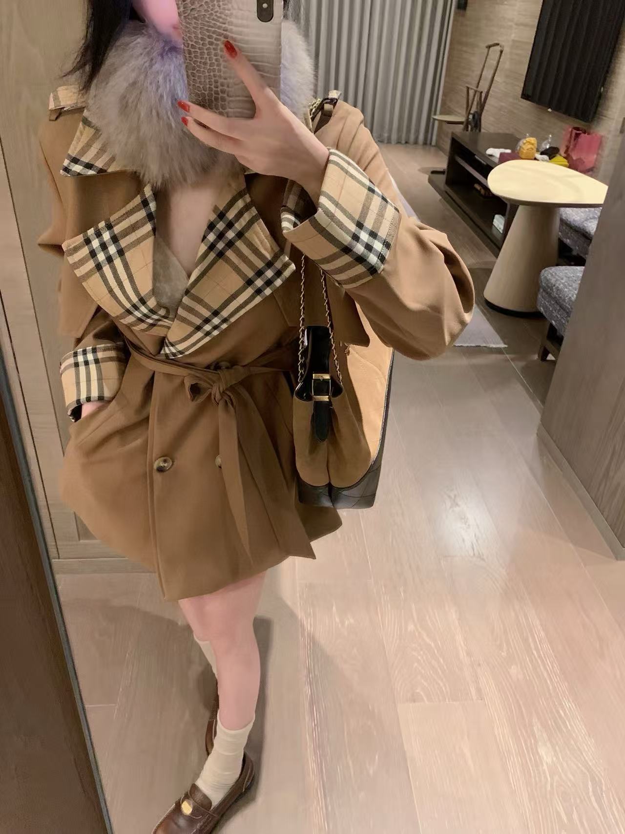 BUR8ERRY パッチワークチェックトレンチコート【50％割引+送料無料】