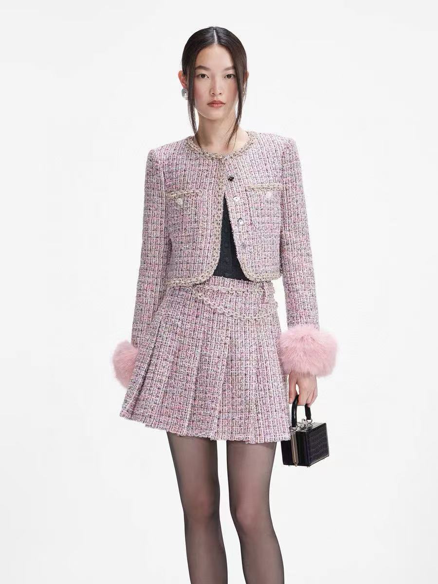 CHANE1 高級ツイードジャケット+スカート ツーピースセット【50％割引+送料無料】