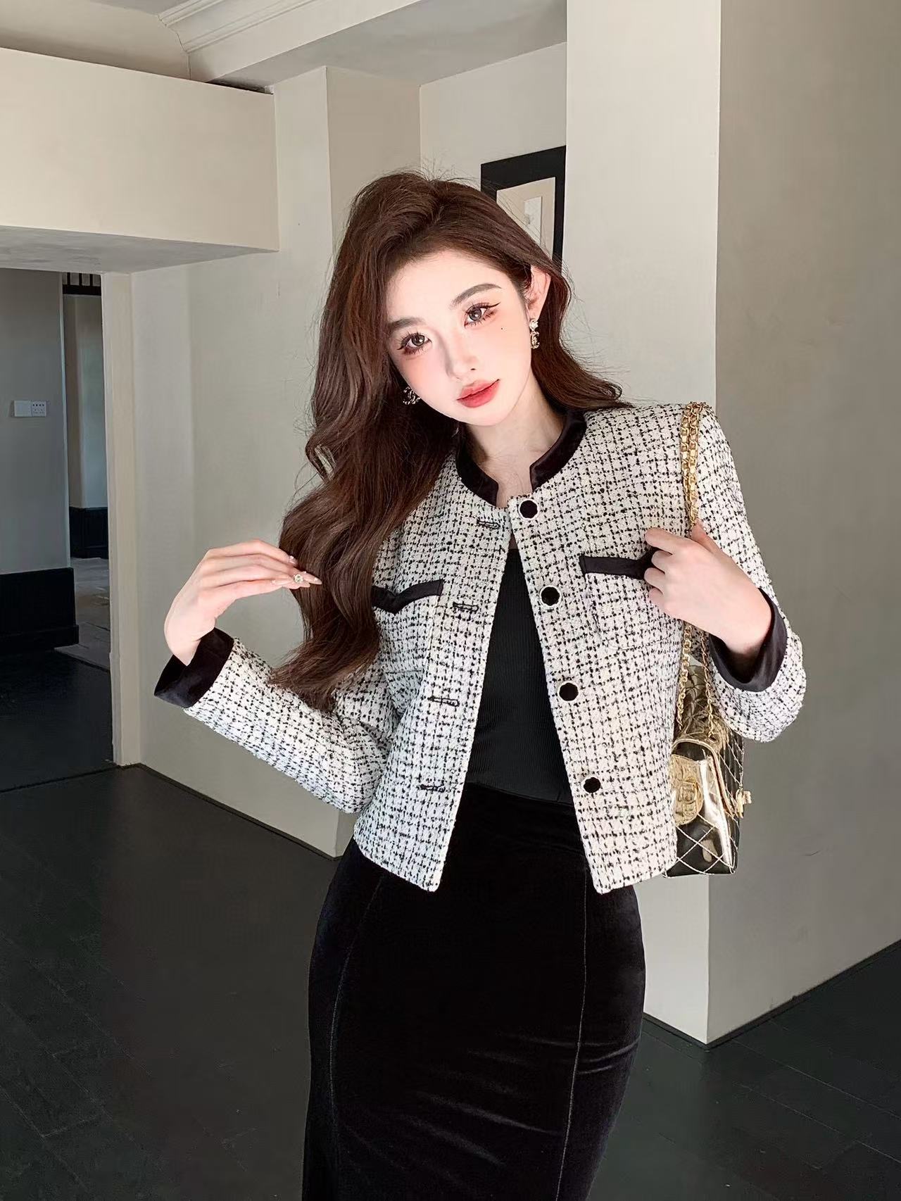 CHANE1 高級ジャケット+ベルベットスカート ツーピースセット【50％割引+送料無料】