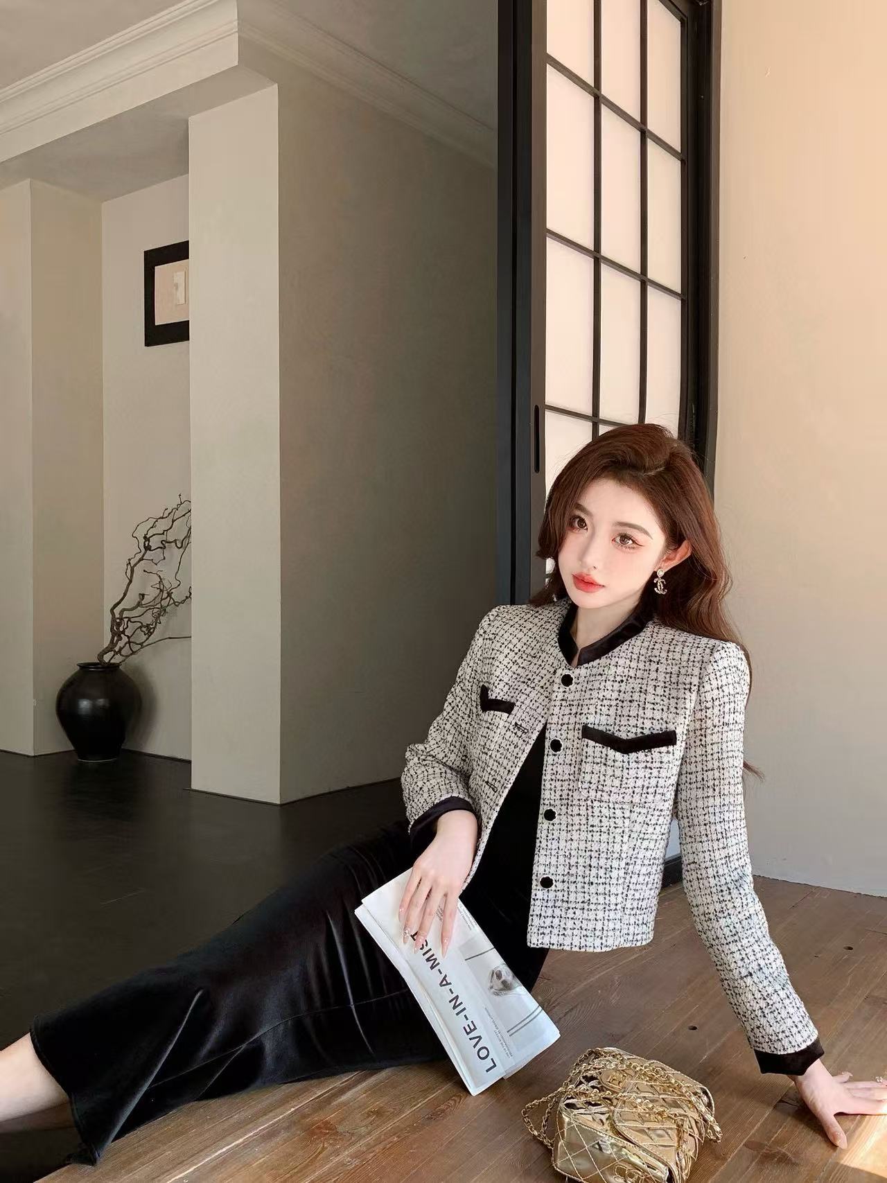 CHANE1 高級ジャケット+ベルベットスカート ツーピースセット【50％割引+送料無料】