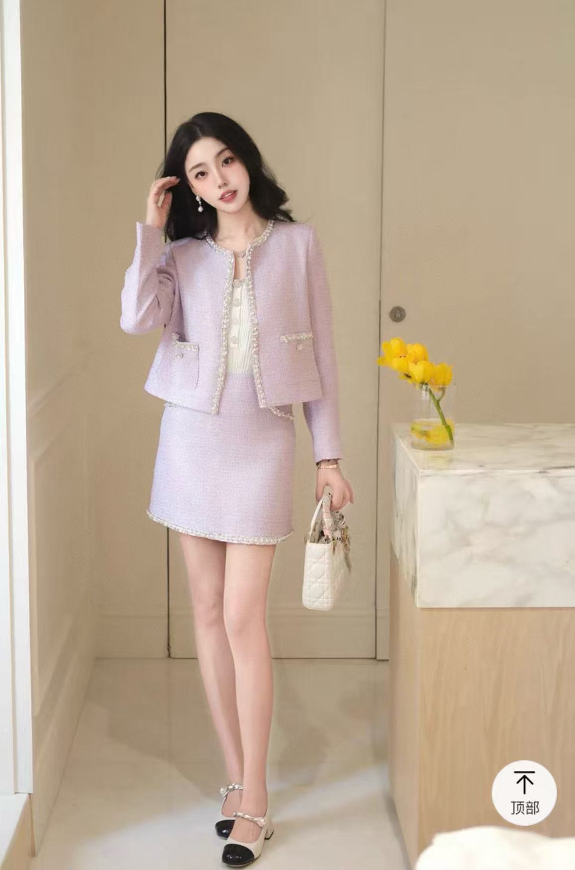 CHANE1 高品質ビーズエッジジャケット+スカート ツーピースセット【50％割引+送料無料】