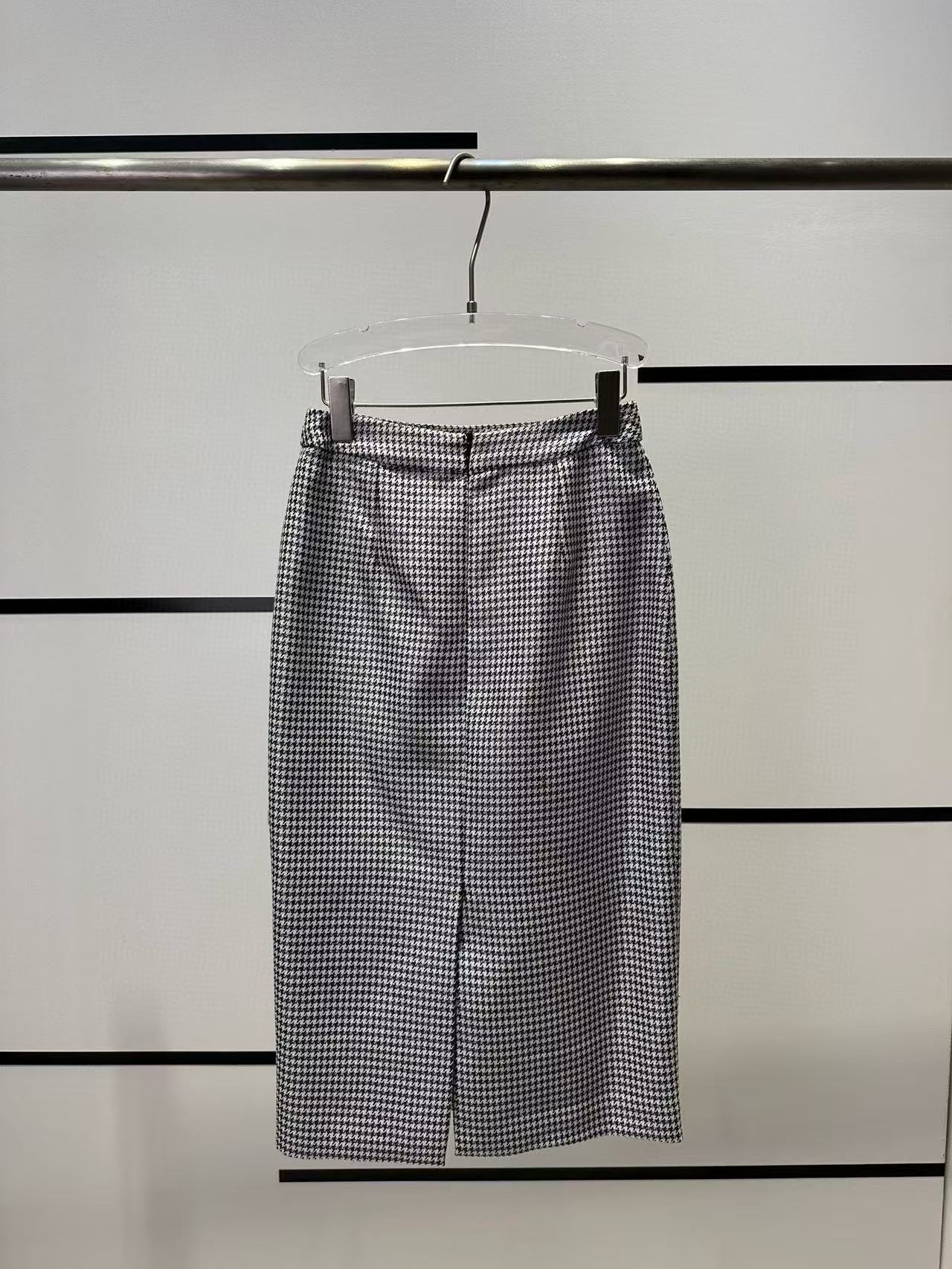 CHANE1 上質な千鳥格子コート+スカートのツーピースセット【50％割引+送料無料】