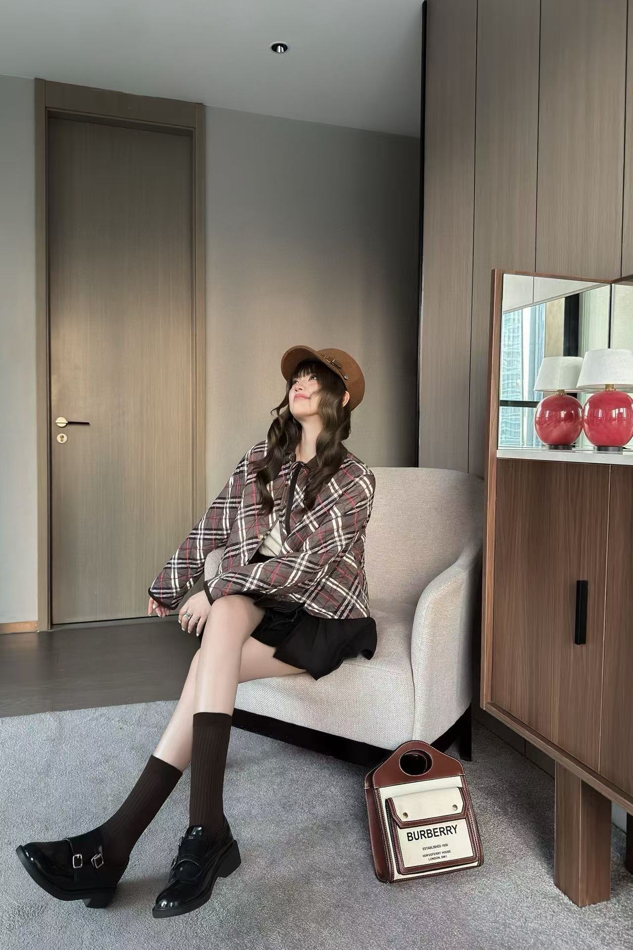 BUR8ERRY チェック柄ウォームジャケット【50％割引+送料無料】