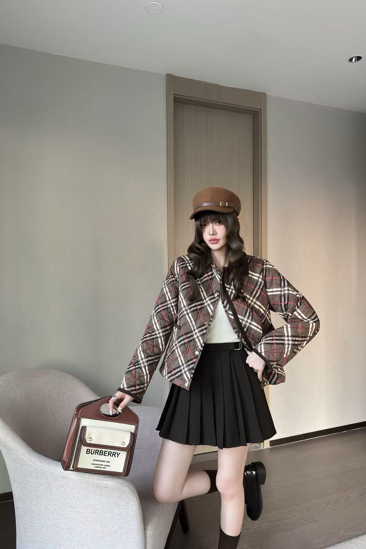 BUR8ERRY チェック柄ウォームジャケット【50％割引+送料無料】