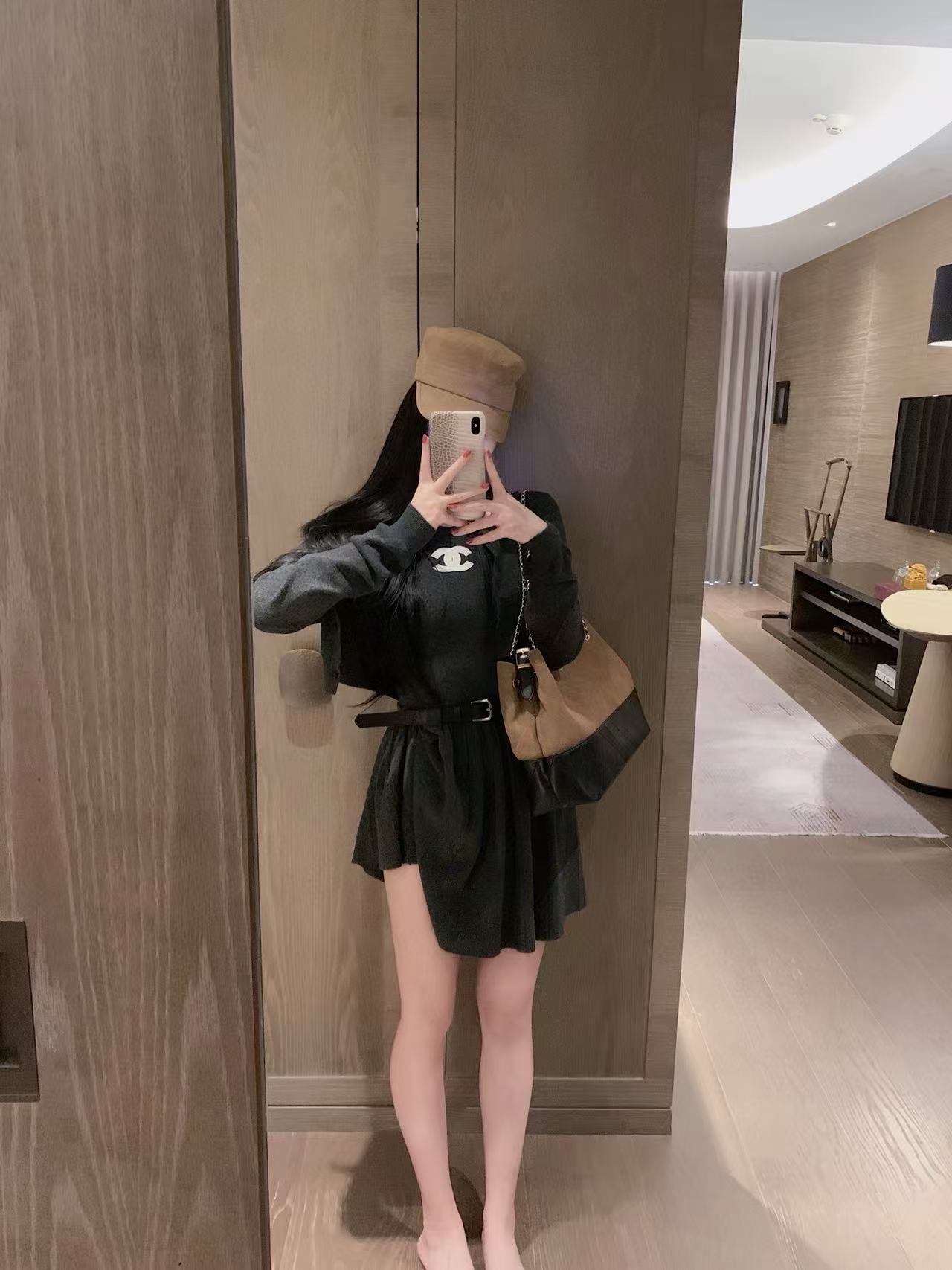 CHANE1 ダブルCウールカーディガン+ワンピース ツーピースセット【50％割引+送料無料】