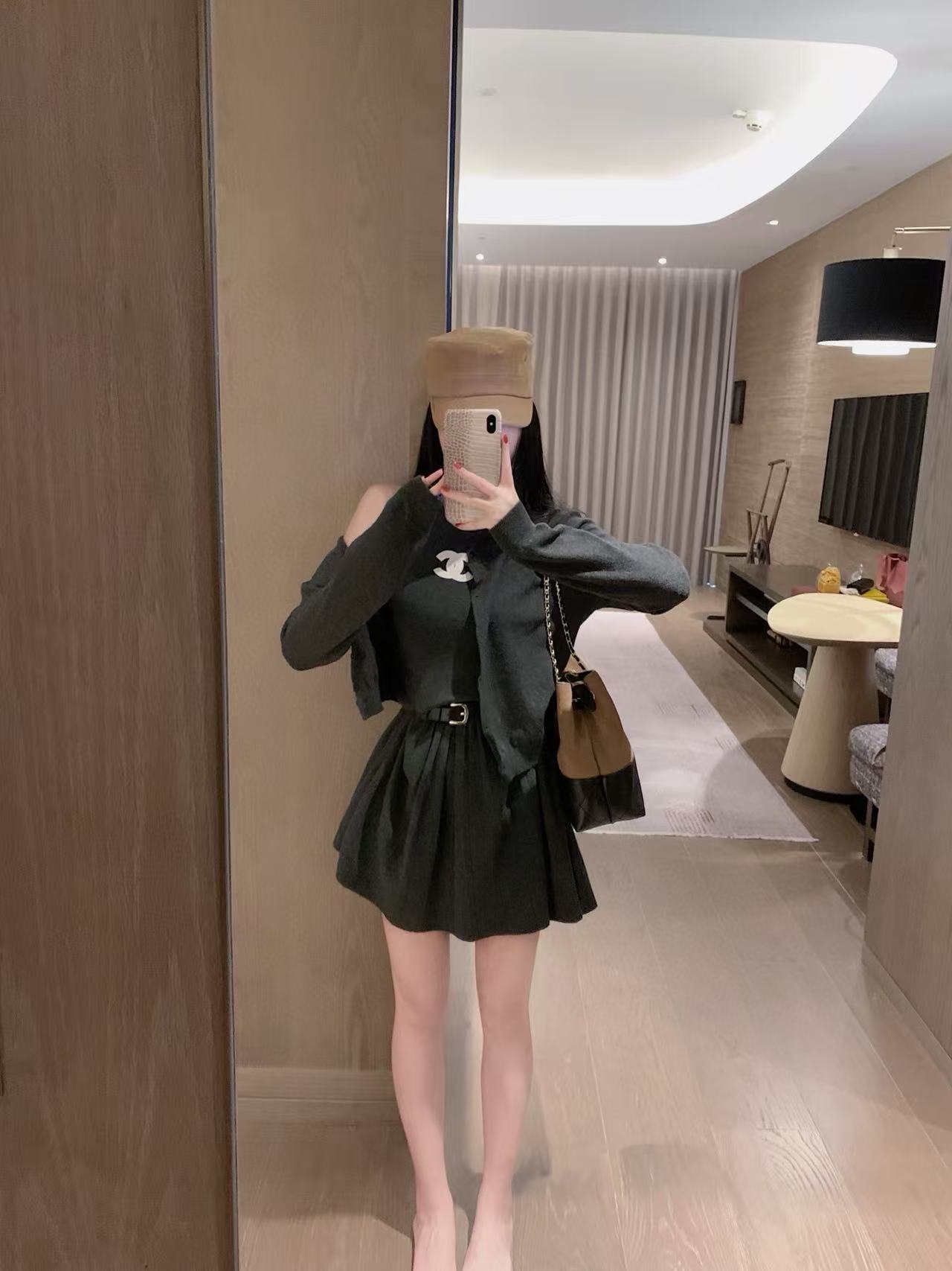 CHANE1 ダブルCウールカーディガン+ワンピース ツーピースセット【50％割引+送料無料】