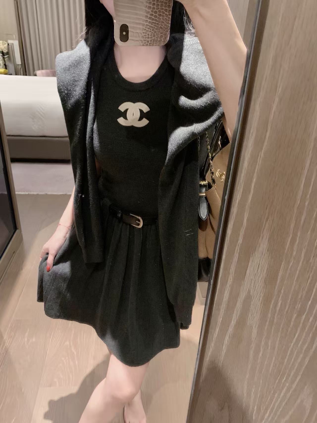 CHANE1 ダブルCウールカーディガン+ワンピース ツーピースセット【50％割引+送料無料】