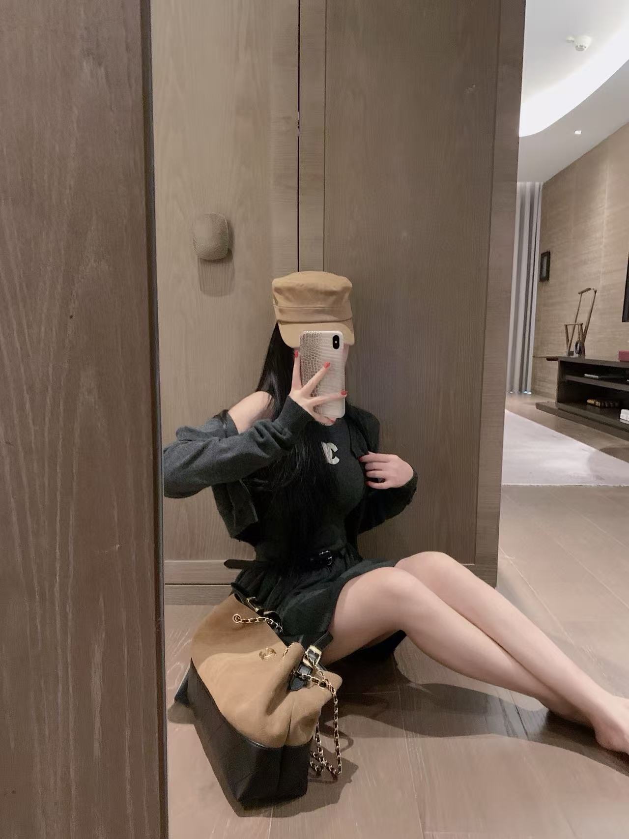 CHANE1 ダブルCウールカーディガン+ワンピース ツーピースセット【50％割引+送料無料】