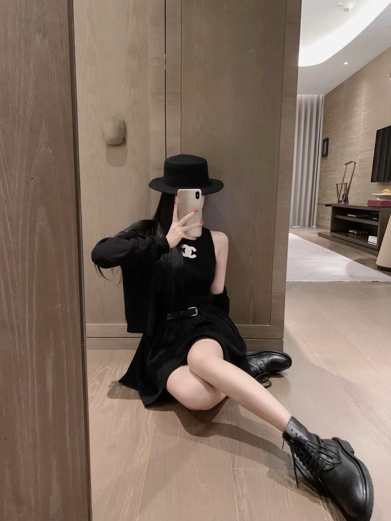 CHANE1 ダブルCウールカーディガン+ワンピース ツーピースセット【50％割引+送料無料】