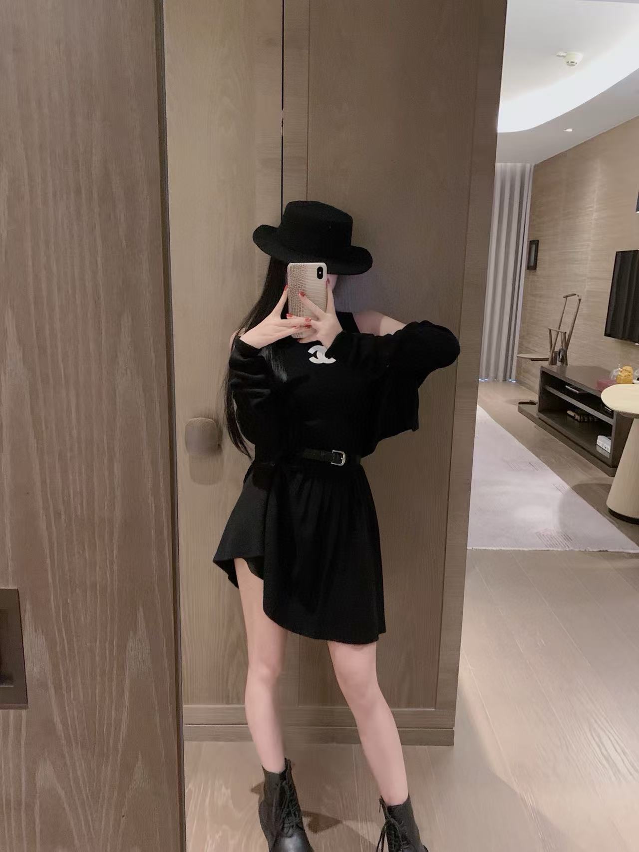 CHANE1 ダブルCウールカーディガン+ワンピース ツーピースセット【50％割引+送料無料】