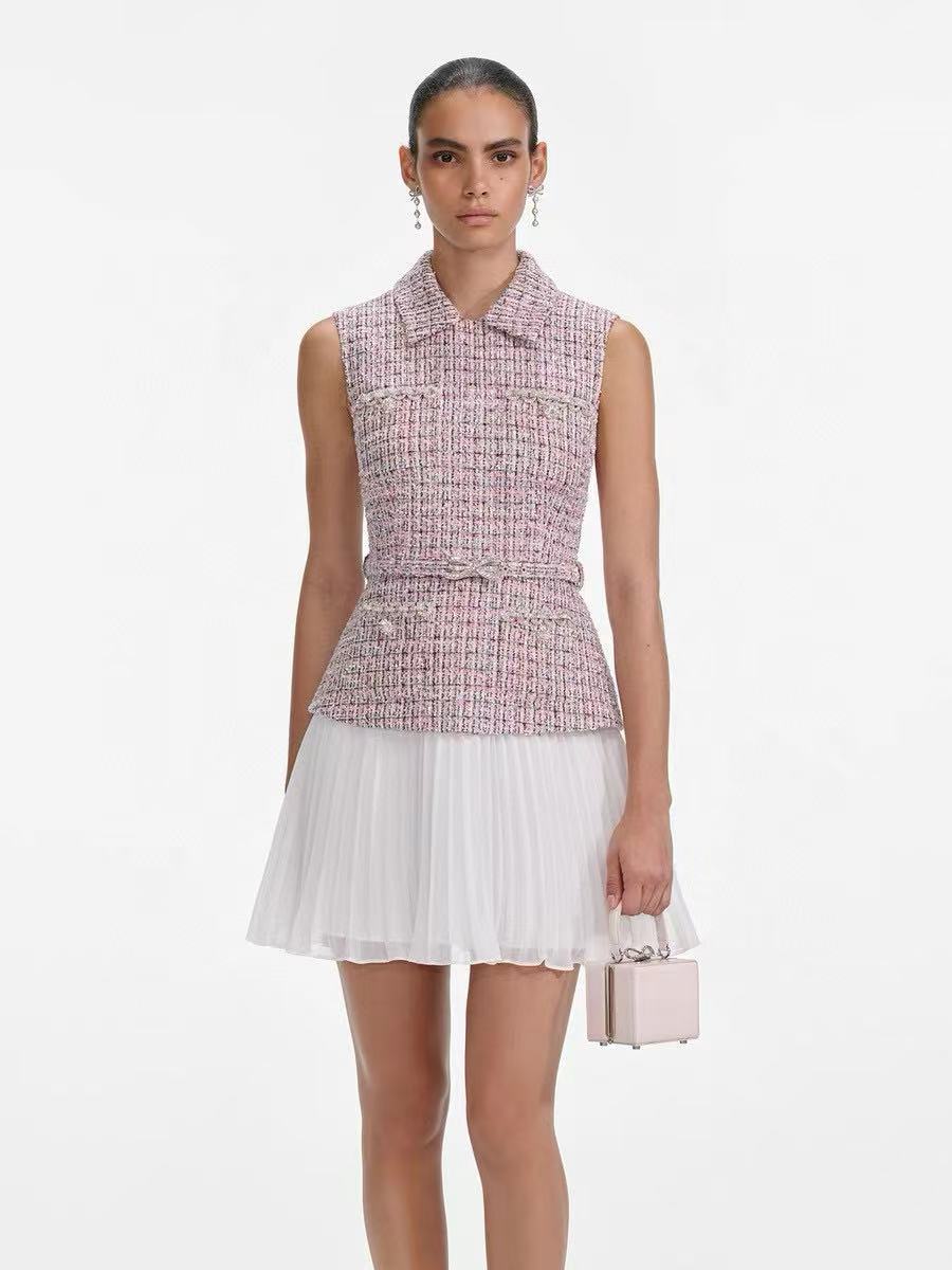 CHANE1 高品質スプライシングノースリーブドレス【50％割引+送料無料】