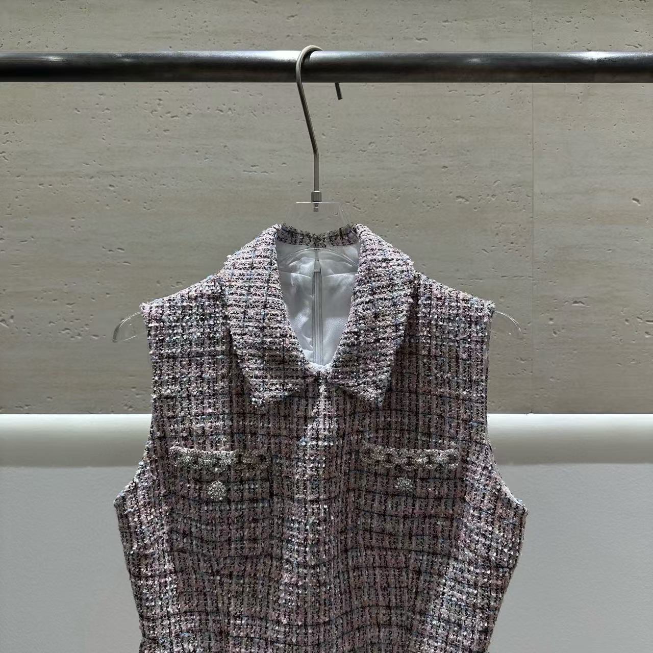 CHANE1 高品質スプライシングノースリーブドレス【50％割引+送料無料】