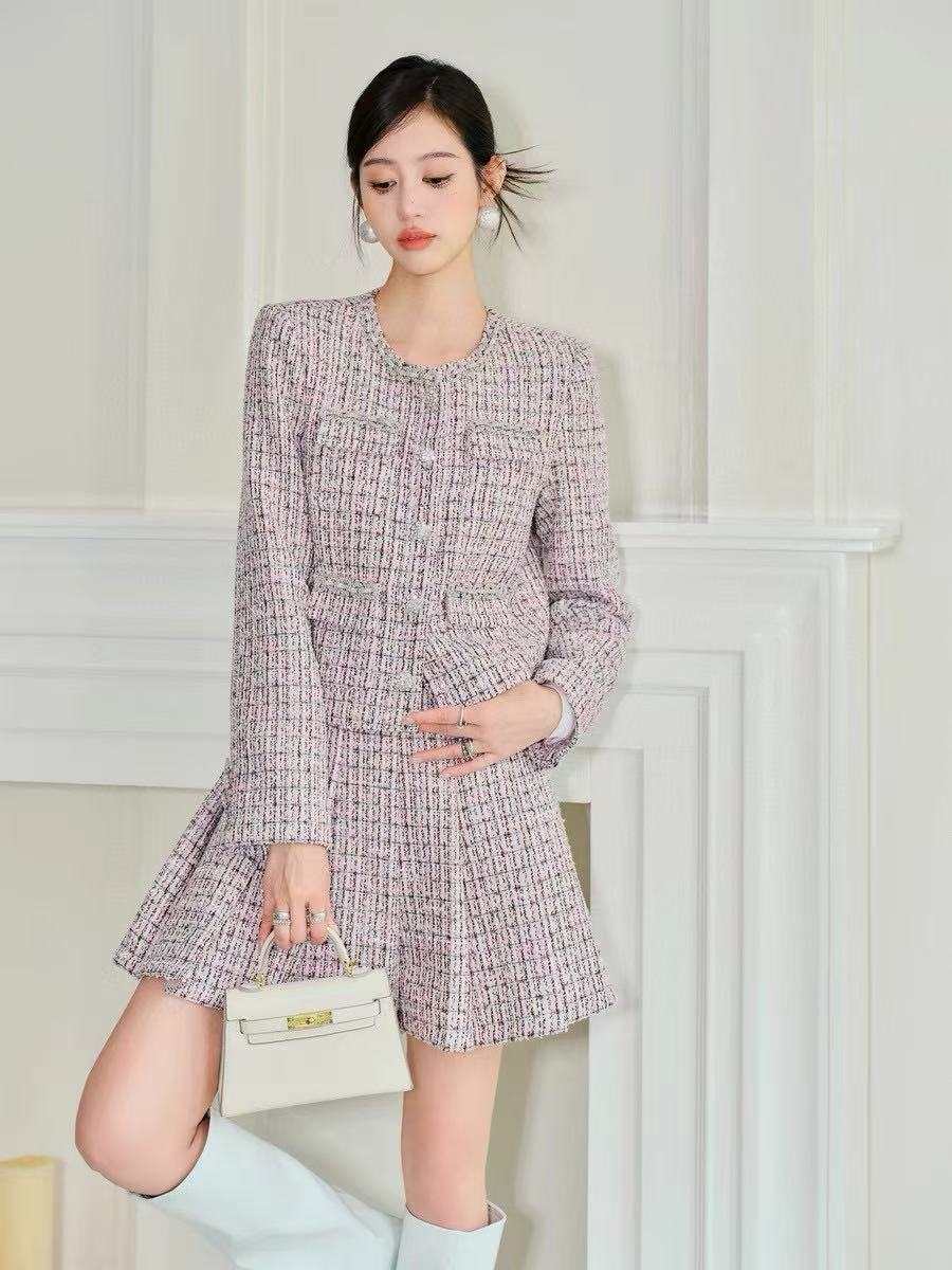 CHANE1 高品質ツイードショートジャケット＋スカートのツーピーススーツ【50％割引+送料無料】