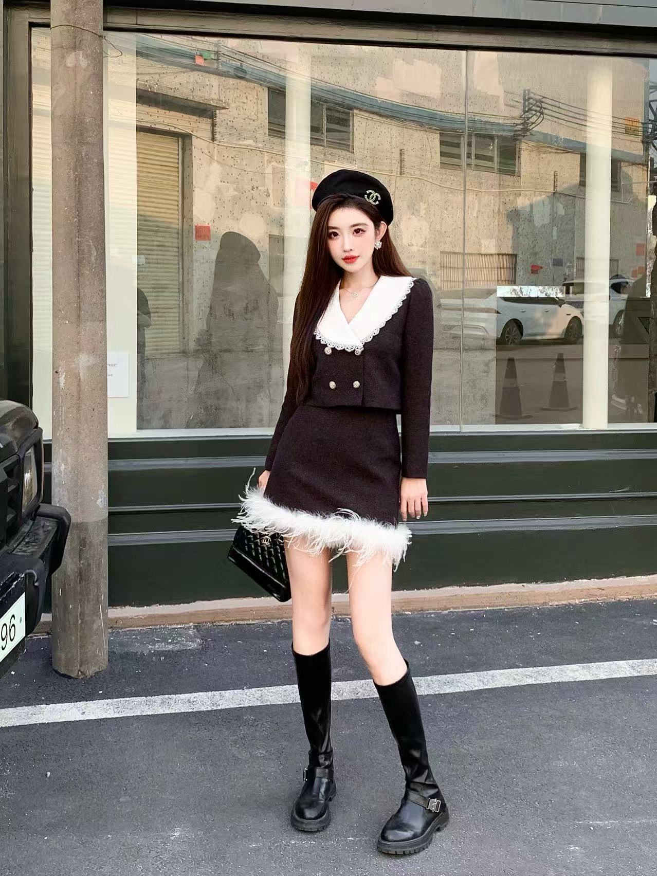 CHANE1 高品質Vネックジャケット+スカート2点セット【50％割引+送料無料】