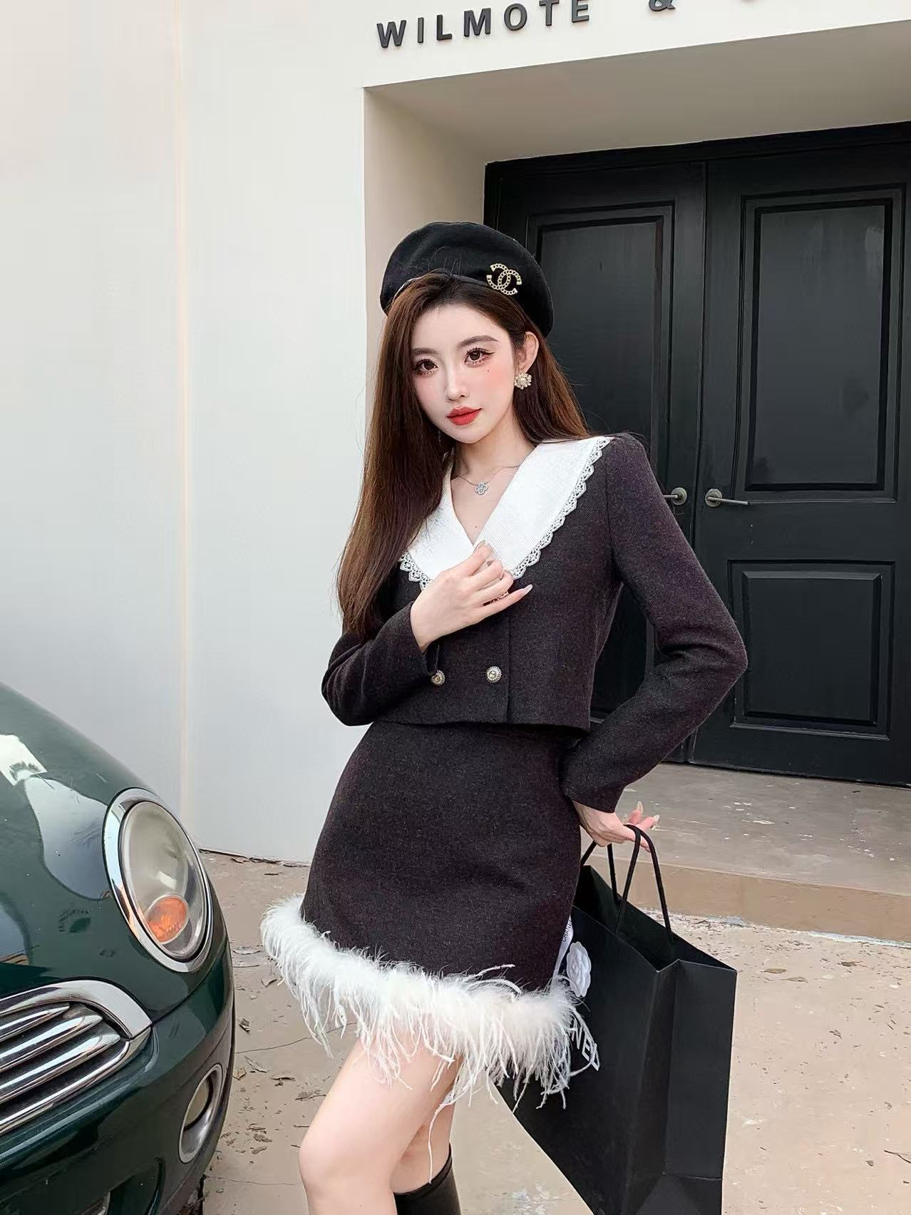 CHANE1 高品質Vネックジャケット+スカート2点セット【50％割引+送料無料】