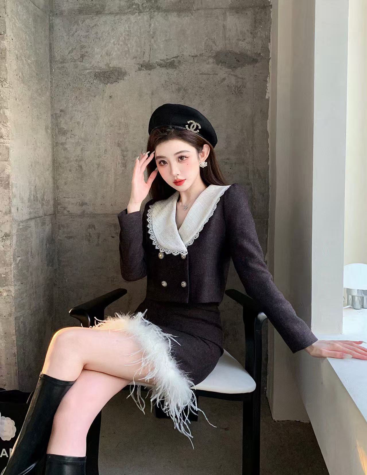 CHANE1 高品質Vネックジャケット+スカート2点セット【50％割引+送料無料】