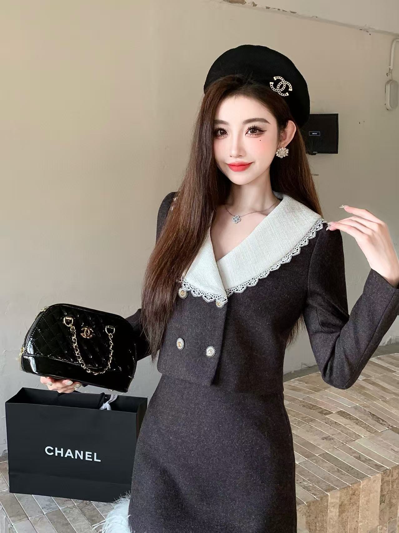 CHANE1 高品質Vネックジャケット+スカート2点セット【50％割引+送料無料】