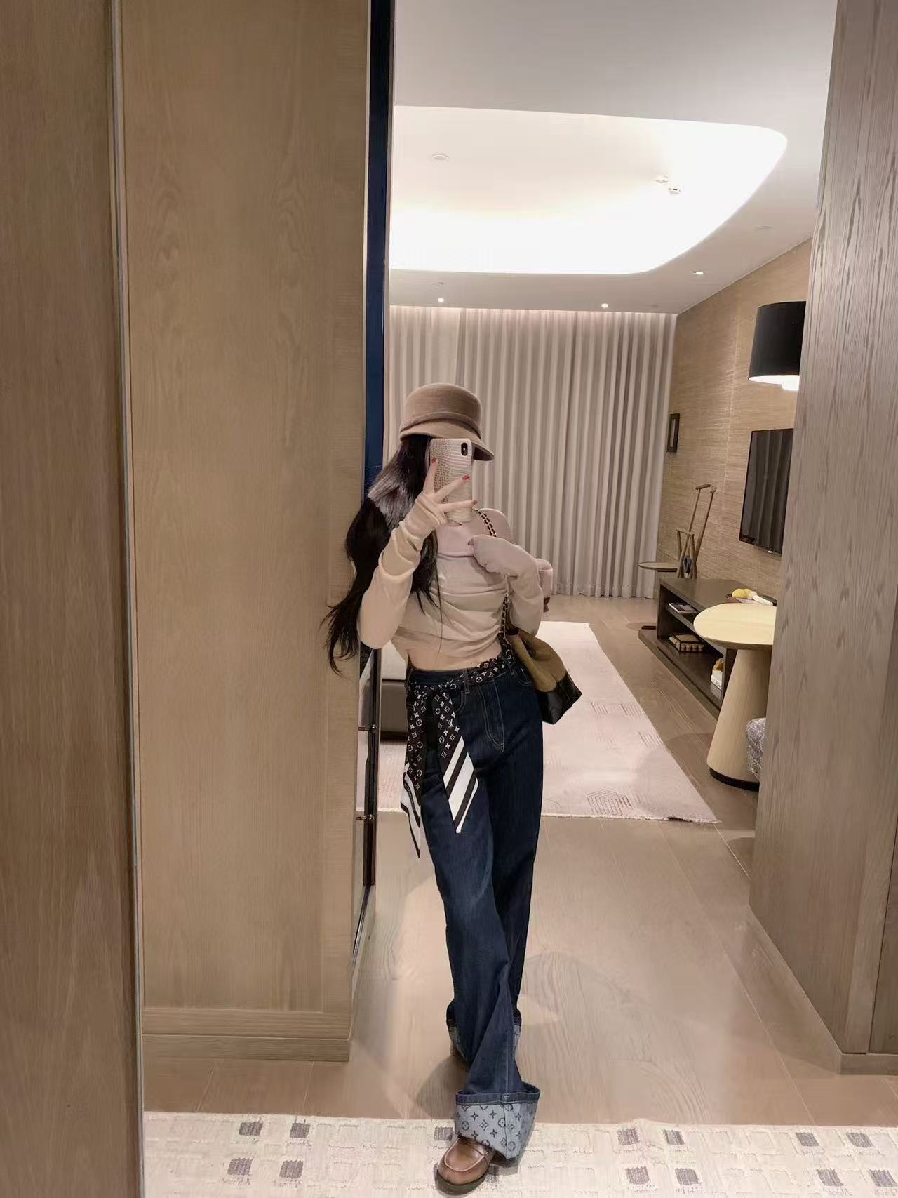 LV レースアップ ストレートレッグ デニムパンツ【50％割引+送料無料】