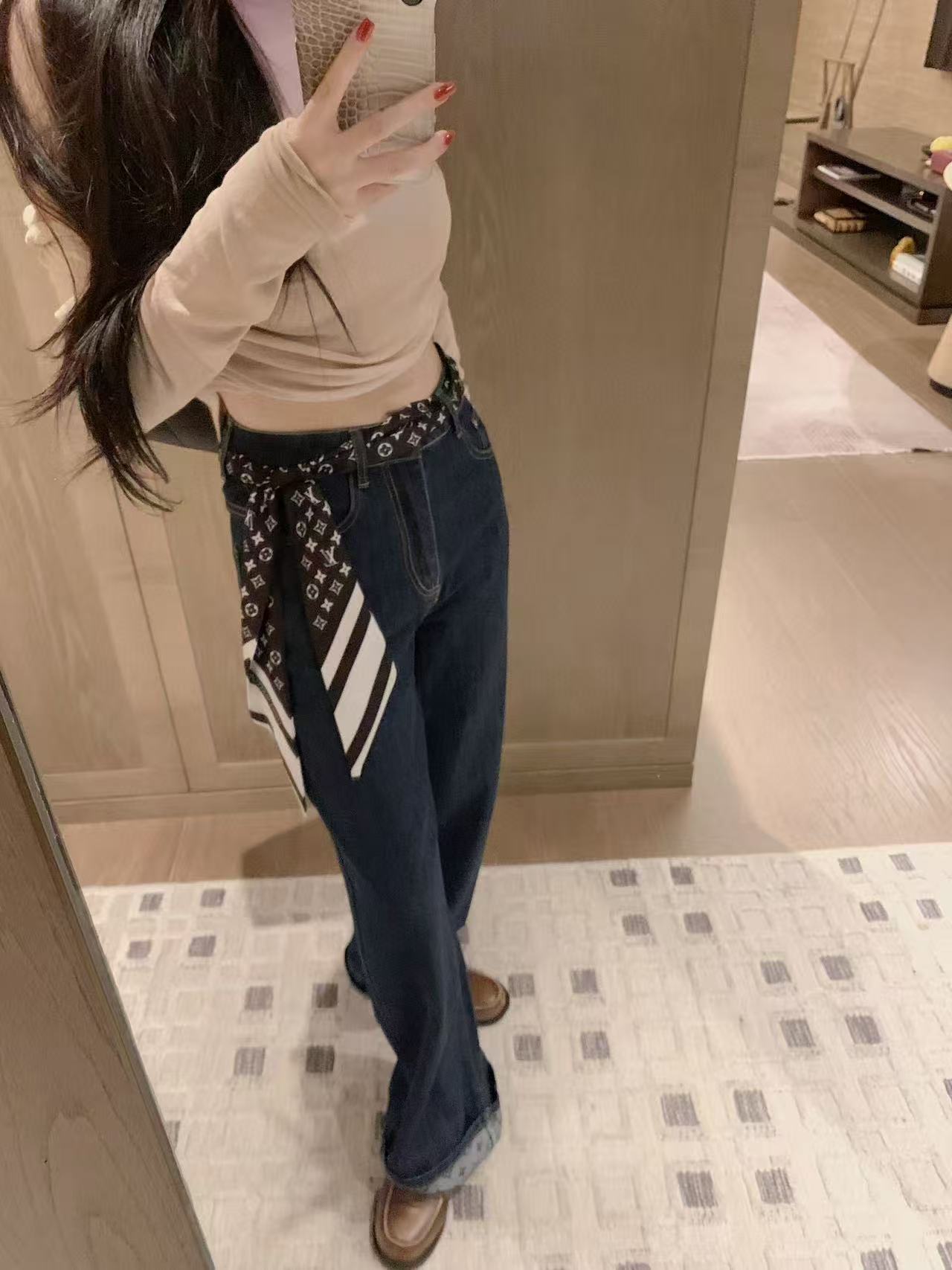 LV レースアップ ストレートレッグ デニムパンツ【50％割引+送料無料】