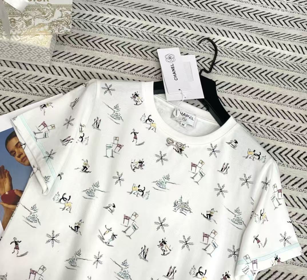 CHANE1 ダブルC ボウ スノーフレーク Tシャツ【50％割引+送料無料】