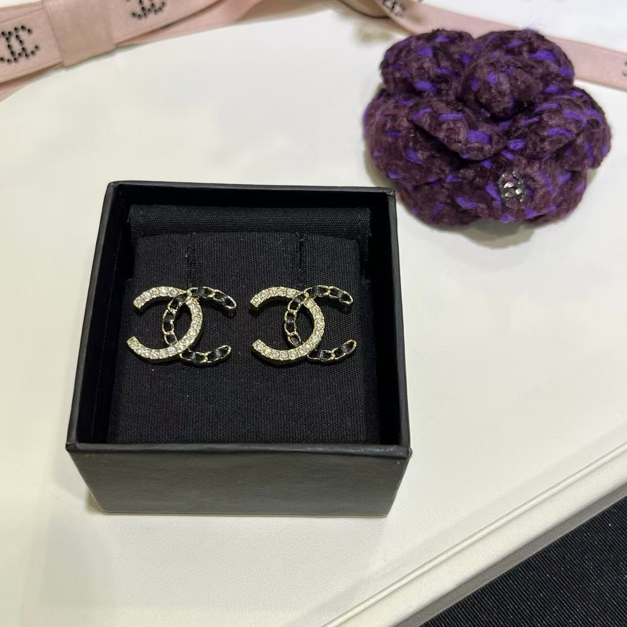 CHANE1 ダブルC ダイヤモンドイヤリング【50％割引+送料無料】