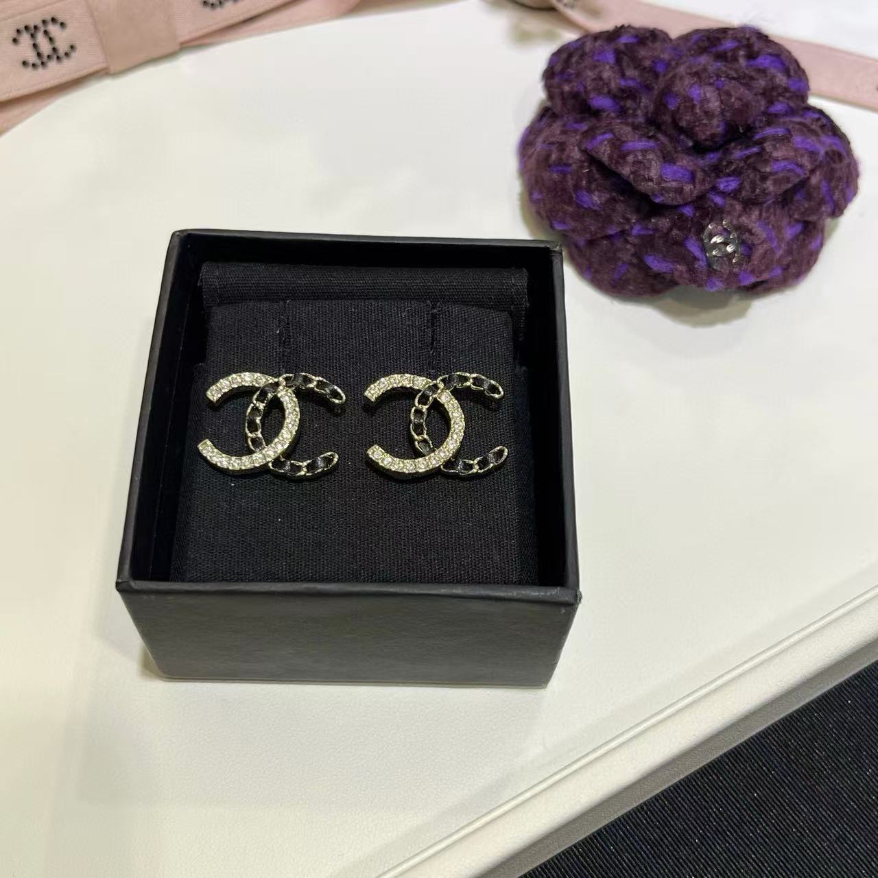 CHANE1 ダブルC ダイヤモンドイヤリング【50％割引+送料無料】