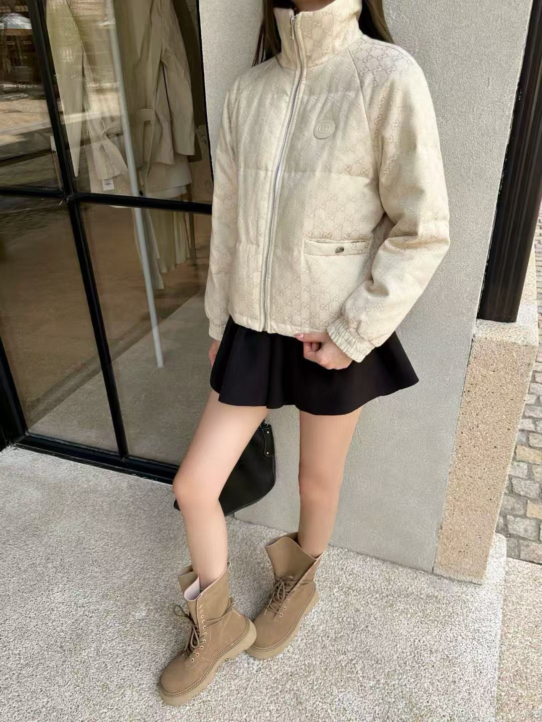 GUCC1 スタンドカラー ジャカード ダウンジャケット【50％割引+送料無料】