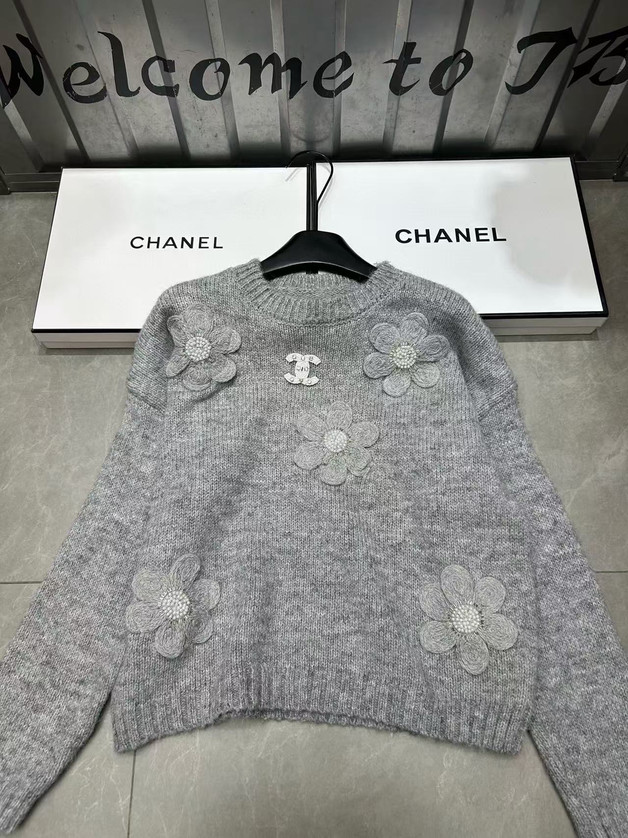 CHANE1 ダブルCフラワーウールセーター【50％割引+送料無料】