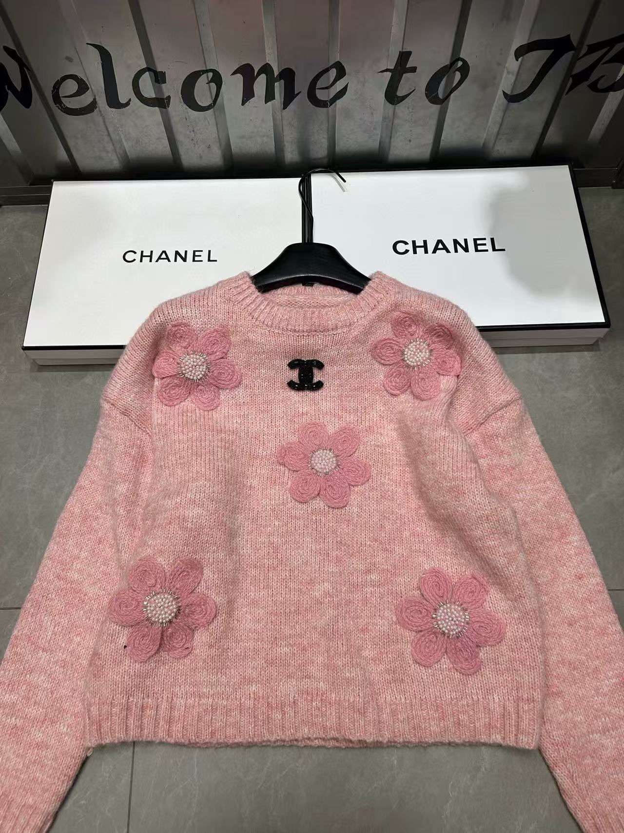 CHANE1 ダブルCフラワーウールセーター【50％割引+送料無料】