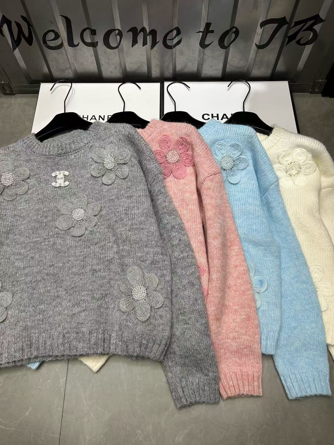 CHANE1 ダブルCフラワーウールセーター【50％割引+送料無料】