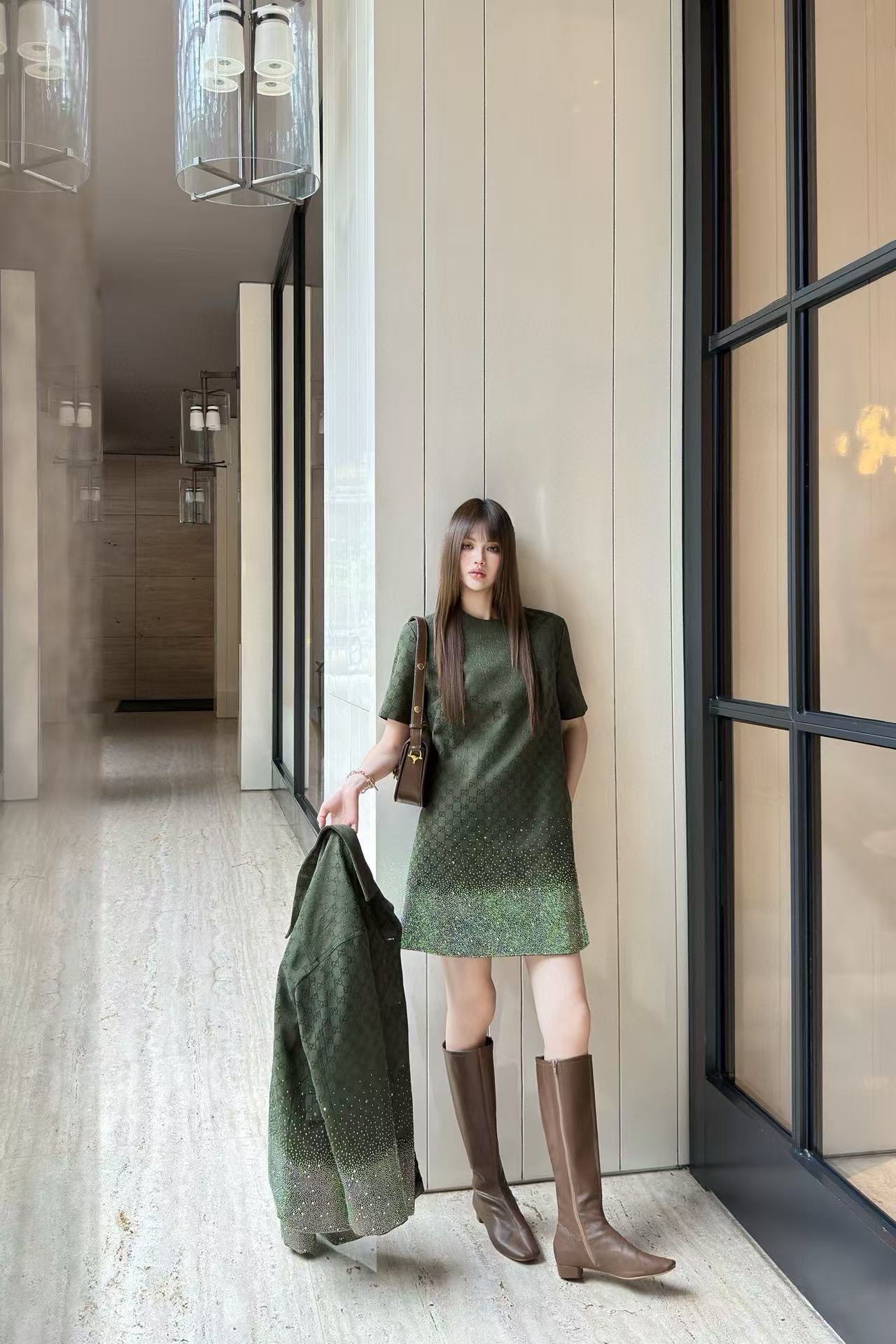 GUCC1 ホットダイヤモンドジャカード半袖ドレス【50％割引+送料無料】