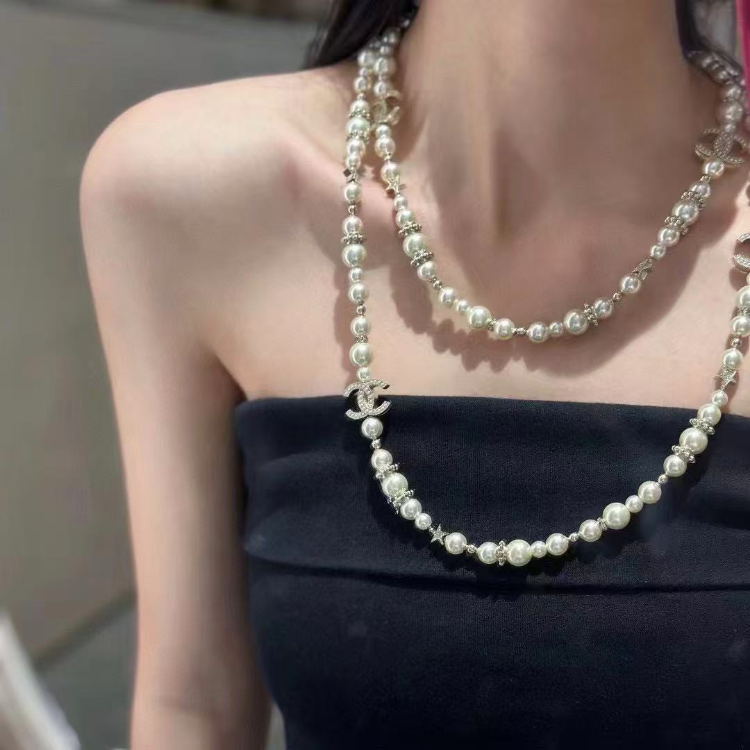 CHANE1 ダブルCパールセーターネックレス【50％割引+送料無料】