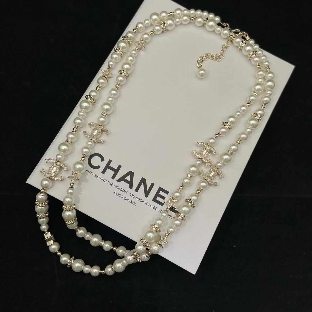 CHANE1 ダブルCパールセーターネックレス【50％割引+送料無料】