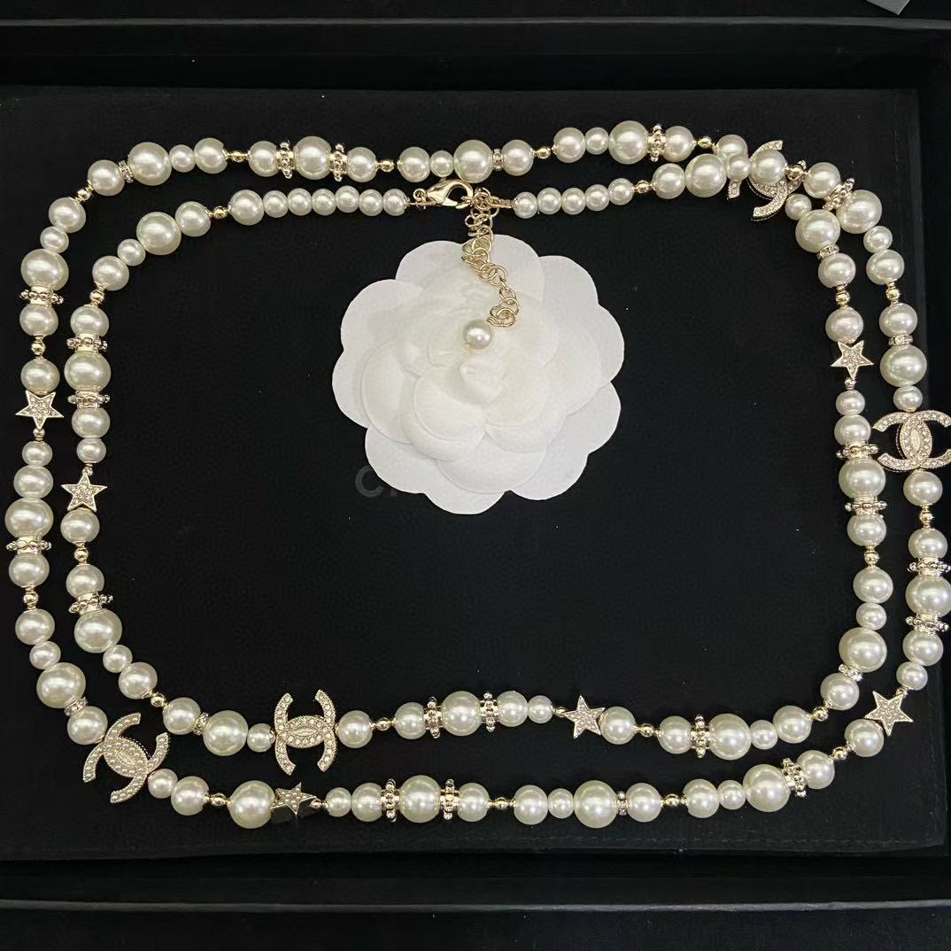 CHANE1 ダブルCパールセーターネックレス【50％割引+送料無料】