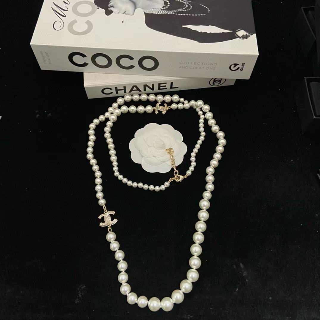 CHANE1 ダブルCパールセーターネックレス【50％割引+送料無料】