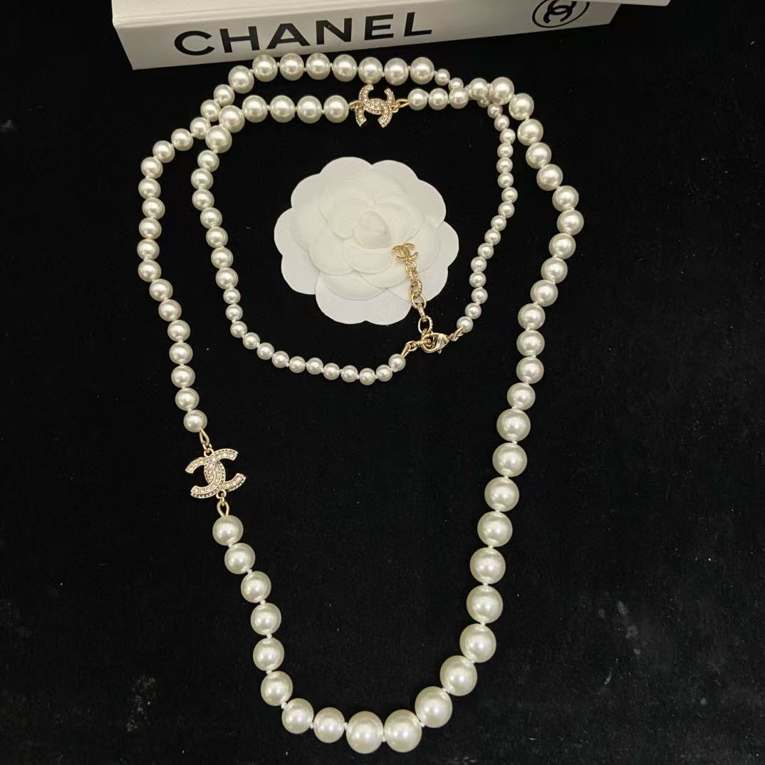 CHANE1 ダブルCパールセーターネックレス【50％割引+送料無料】