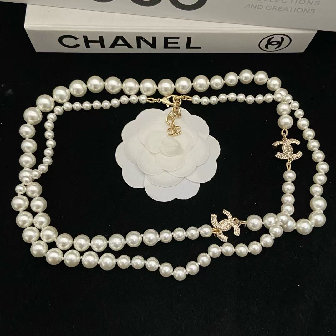 CHANE1 ダブルCパールセーターネックレス【50％割引+送料無料】