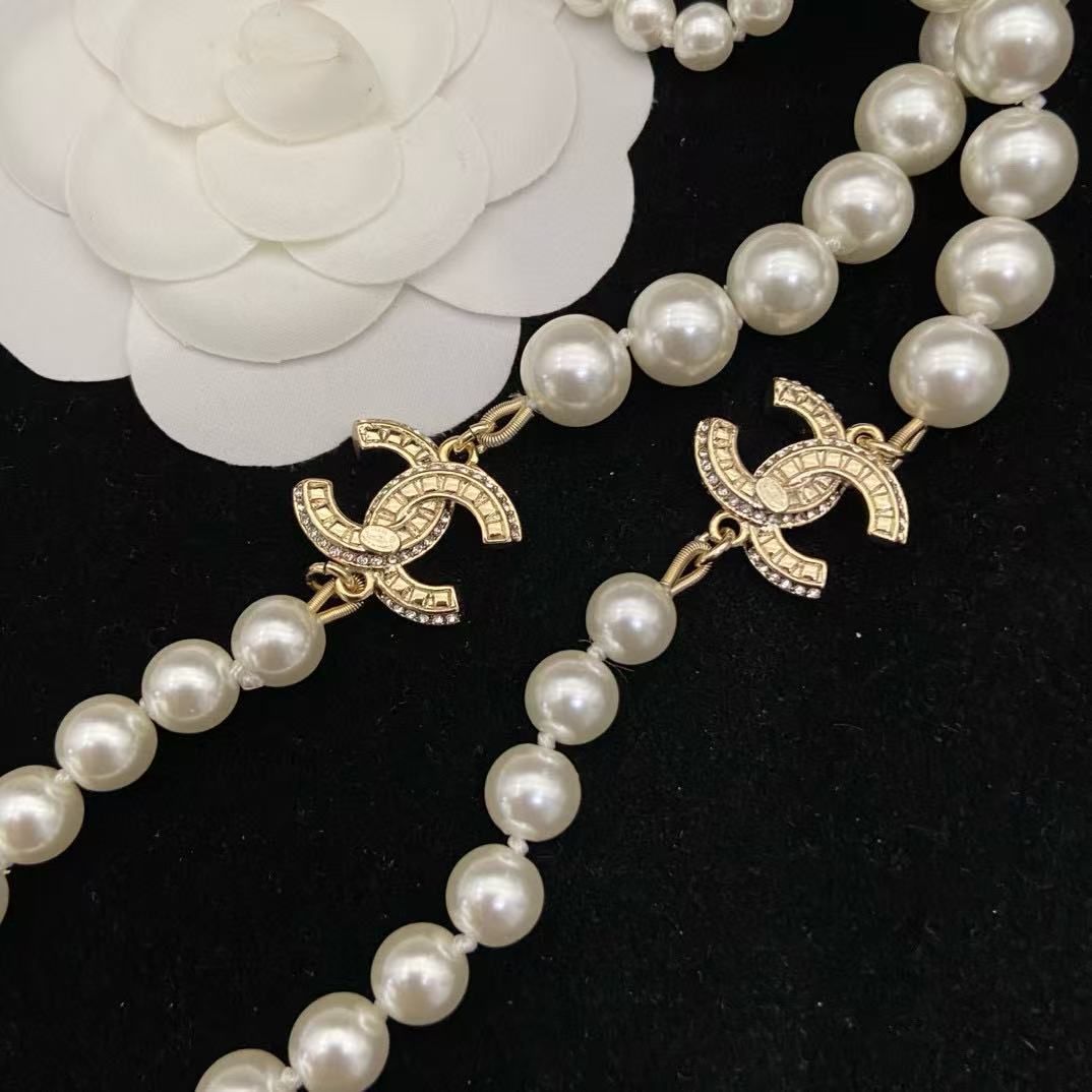 CHANE1 ダブルCパールセーターネックレス【50％割引+送料無料】