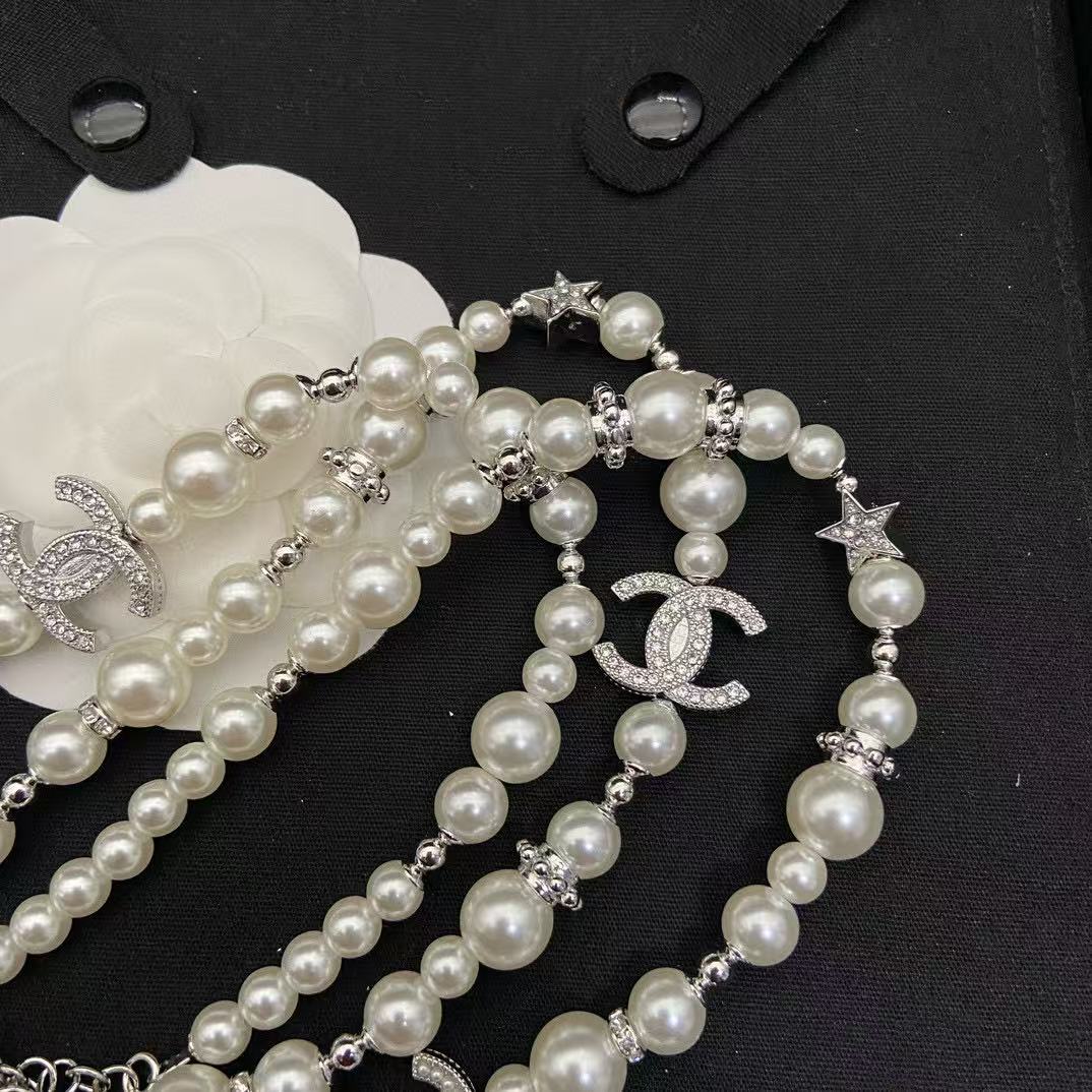 CHANE1 五芒星ダブルCパールセーターネックレス【50％割引+送料無料】