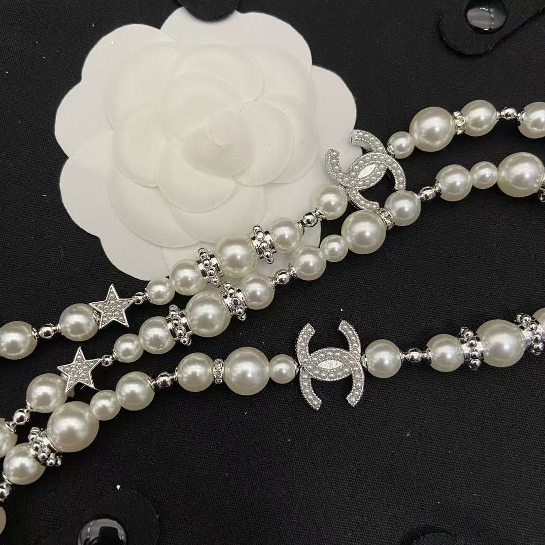 CHANE1 五芒星ダブルCパールセーターネックレス【50％割引+送料無料】