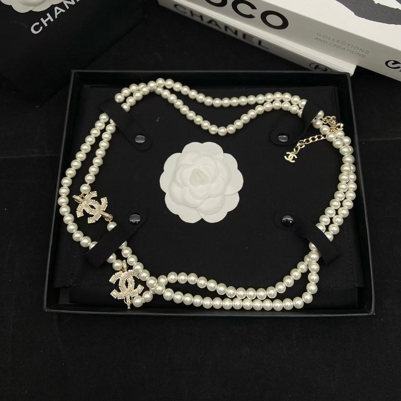 CHANE1 スクエア ダイヤモンド パール セーターネックレス【50％割引+送料無料】