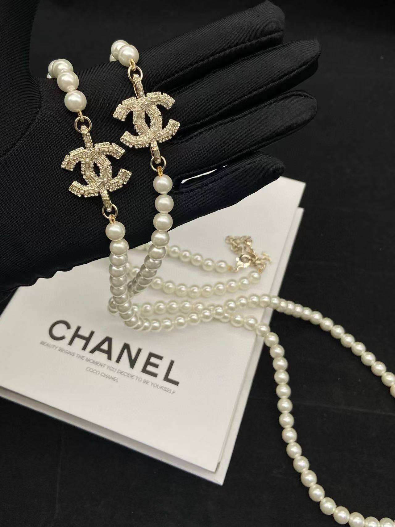 CHANE1 スクエア ダイヤモンド パール セーターネックレス【50％割引+送料無料】