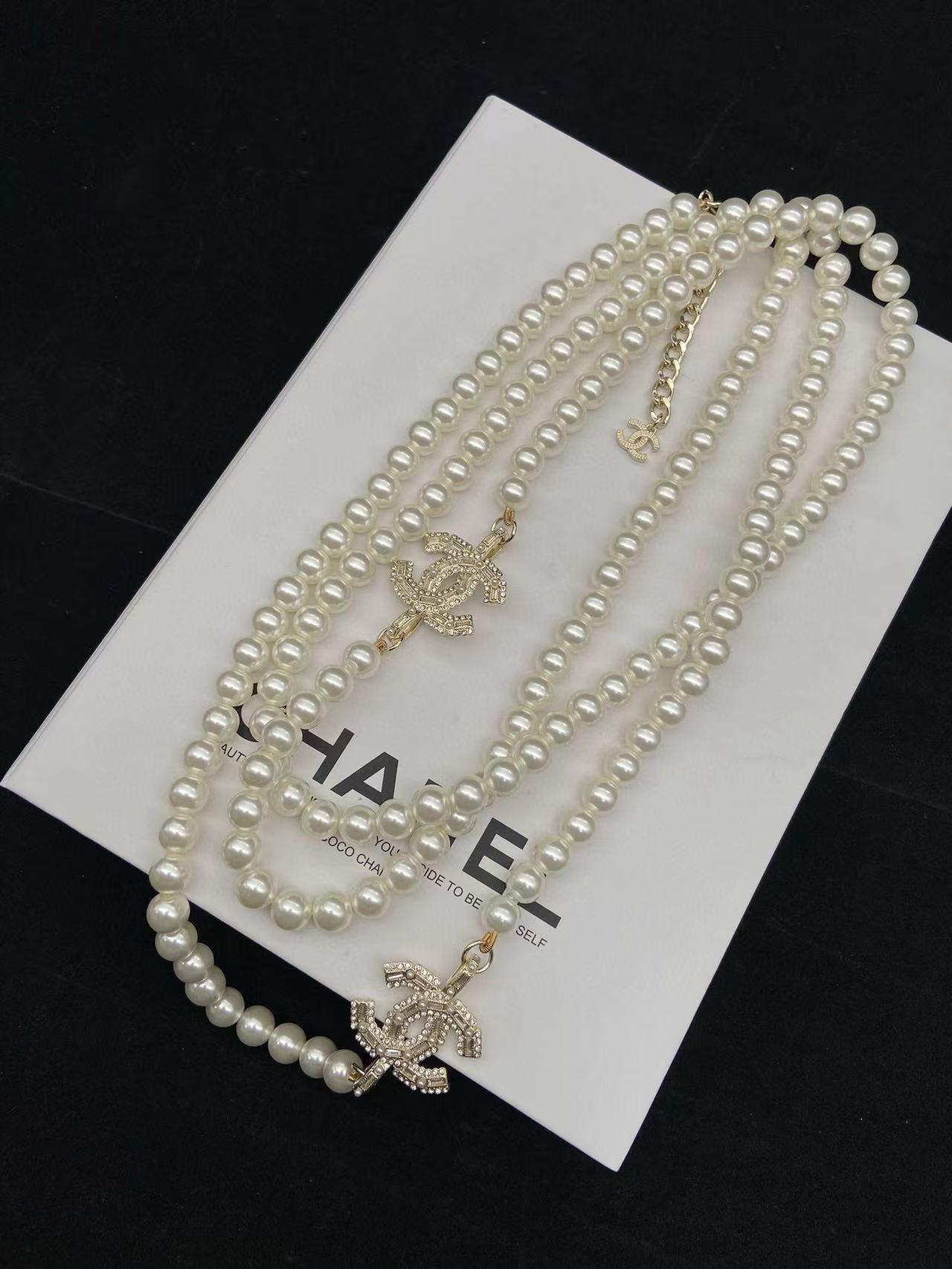 CHANE1 スクエア ダイヤモンド パール セーターネックレス【50％割引+送料無料】