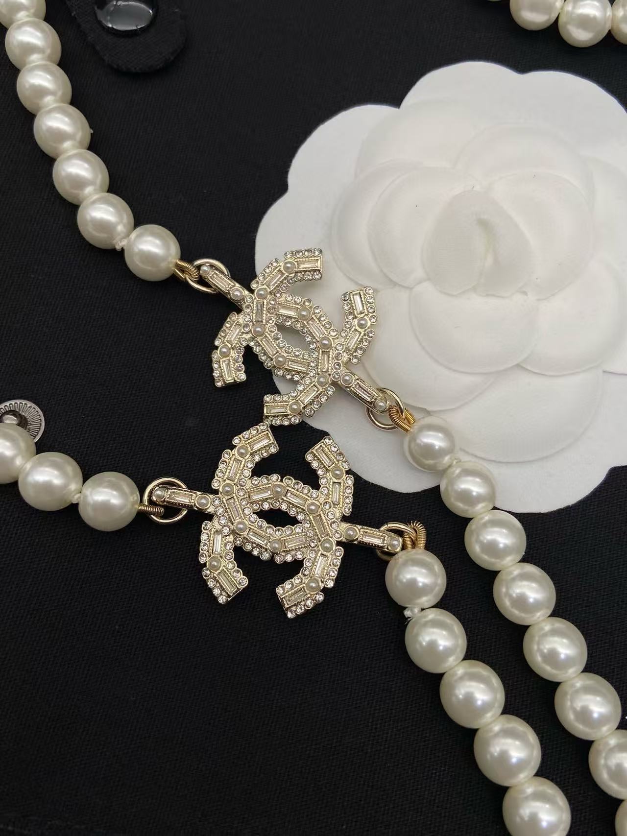 CHANE1 スクエア ダイヤモンド パール セーターネックレス【50％割引+送料無料】