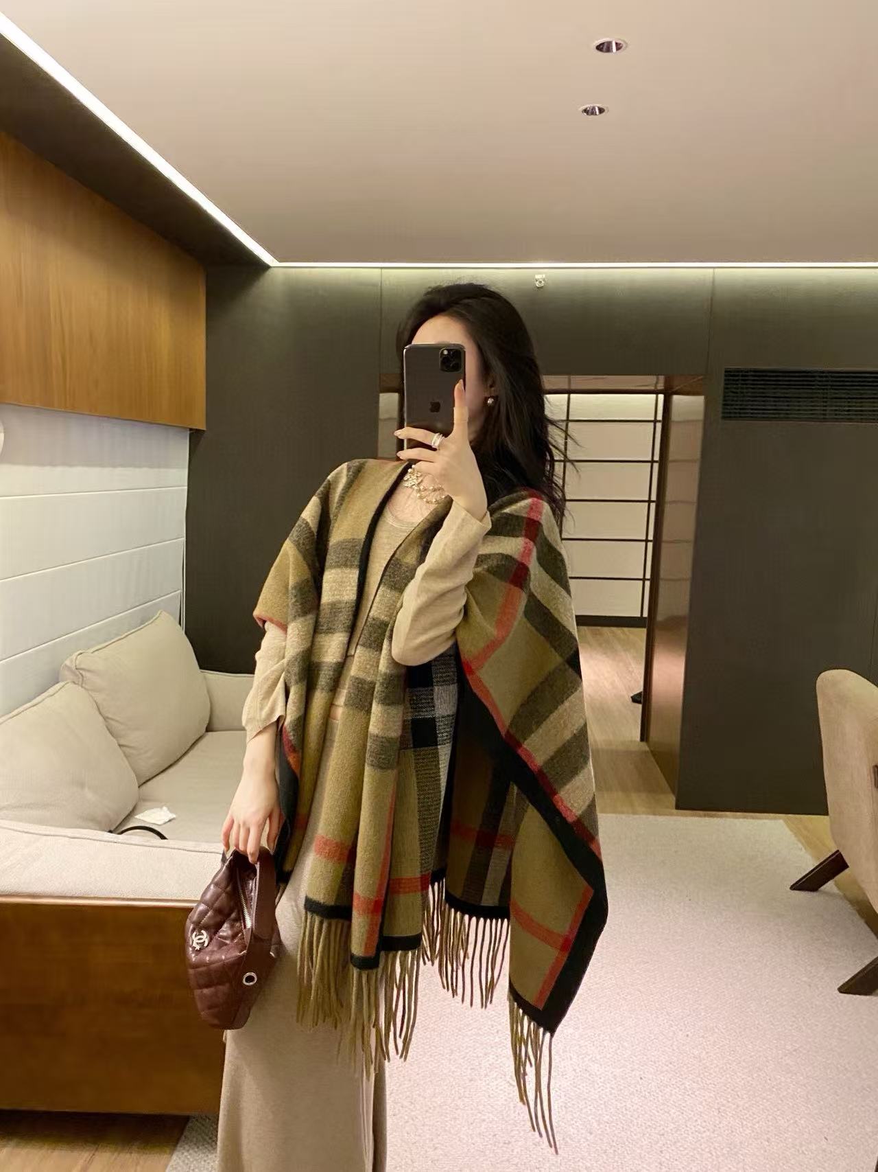 BUR8ERRY チェック柄タッセルショール【50％割引+送料無料】