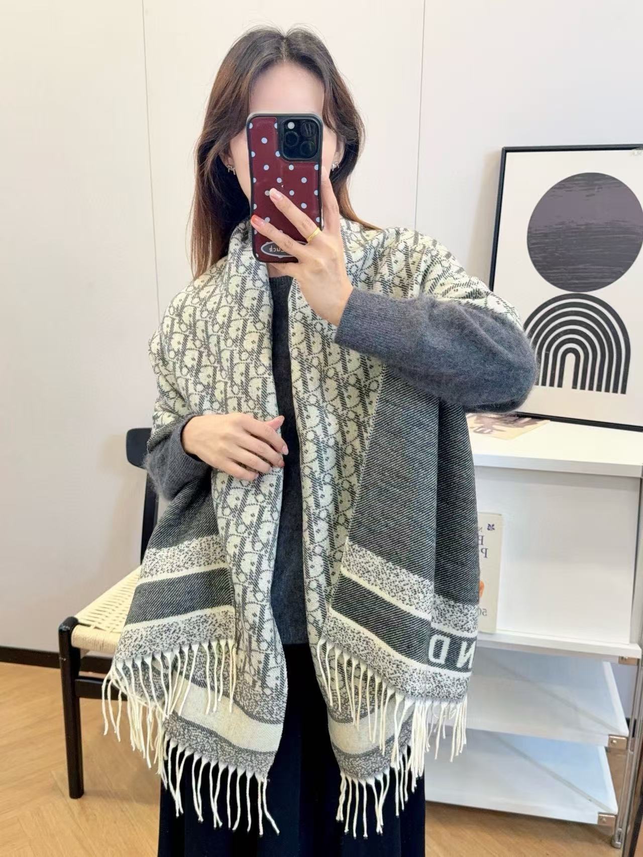 DI0Rプリントタッセルカシミアスカーフ【50％割引+送料無料】