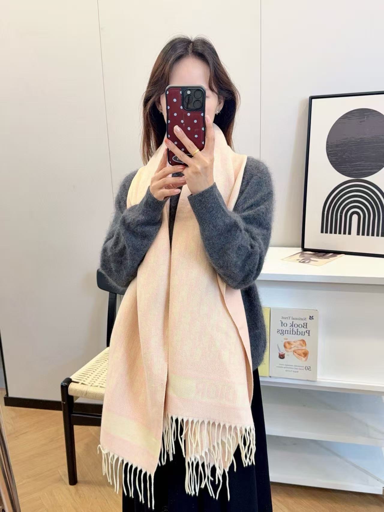 DI0Rプリントタッセルカシミアスカーフ【50％割引+送料無料】