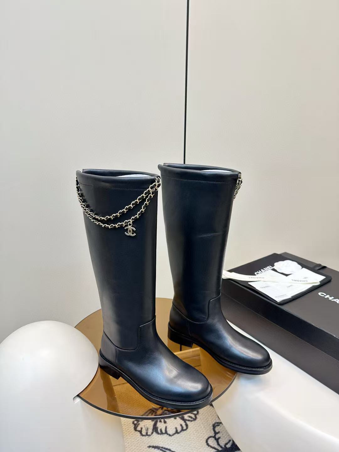 CHANE1 高品質四つ葉のクローバーチェーンブーツ【50％割引+送料無料】