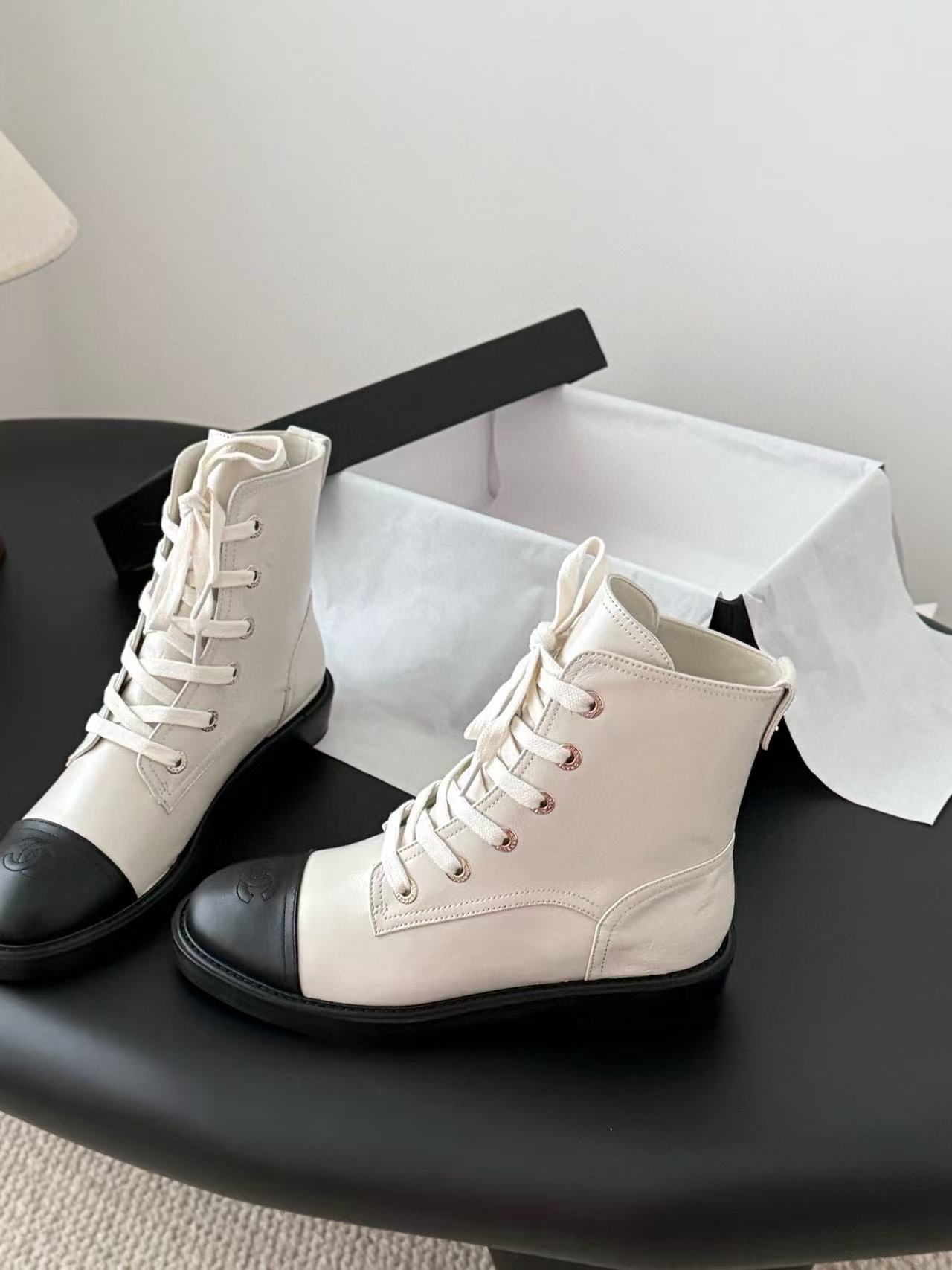 CHANE1 高品質レースアップダブルCアンクルブーツ【50％割引+送料無料】